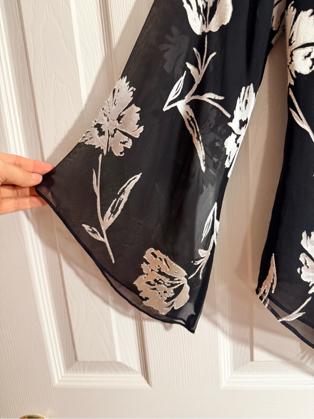 Black & White Floral Off-the-Shoulder Blouse - Picture 2 of 5